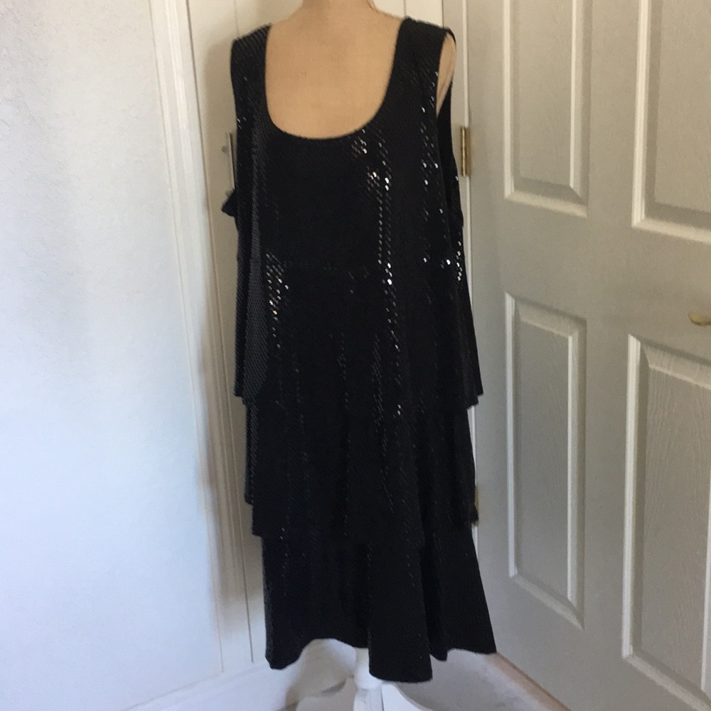 Black All over 3 Tired Reflection Material Dress